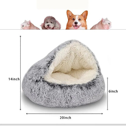 Round Plush Pet Bed & Nest Cave Combo