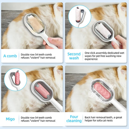 Pet Hair Removal Comb with Disposable Wipes