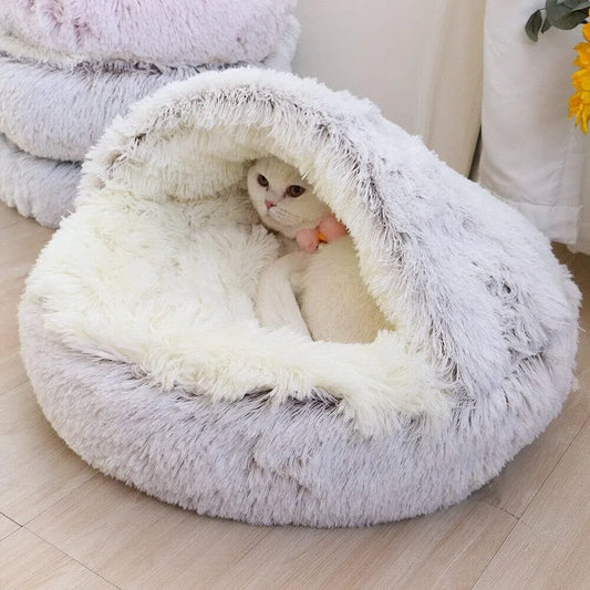Round Plush Pet Bed & Nest Cave Combo